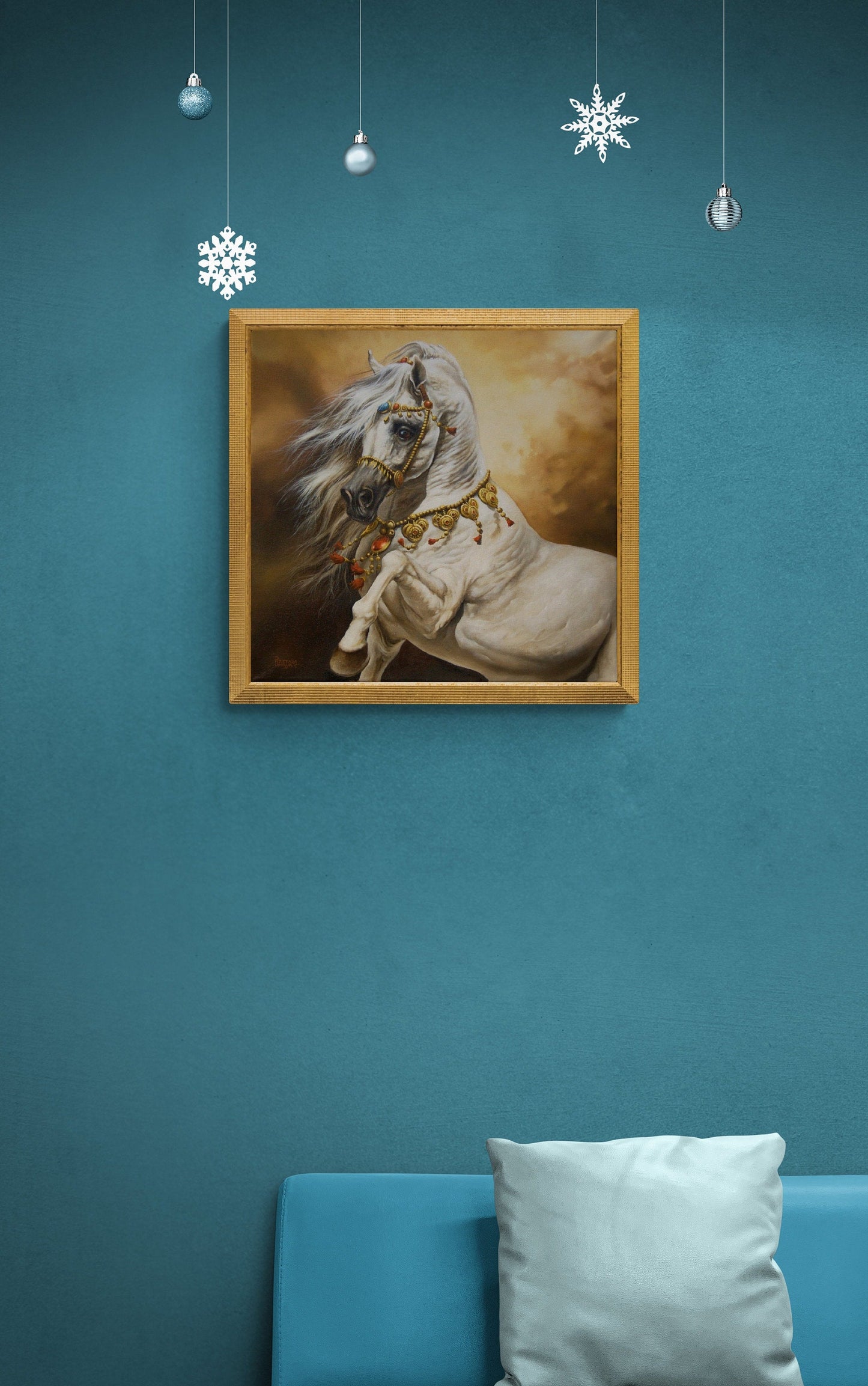 SLEIPNIR Giclée print of white horse original oil painting by Robert Zietara | Modern home decoration | White horse print FOSHE ART