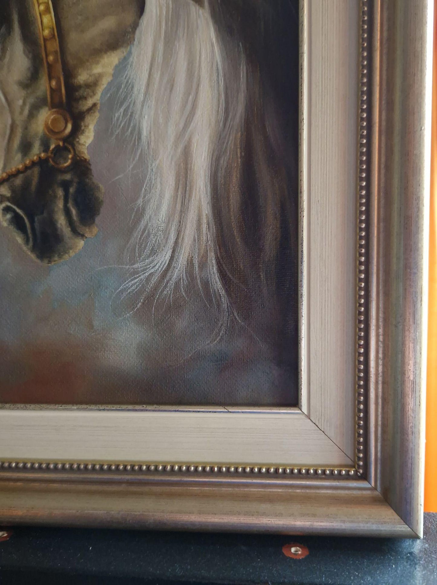 Original oil painting framed "WHITE HORSE" Foshe ART