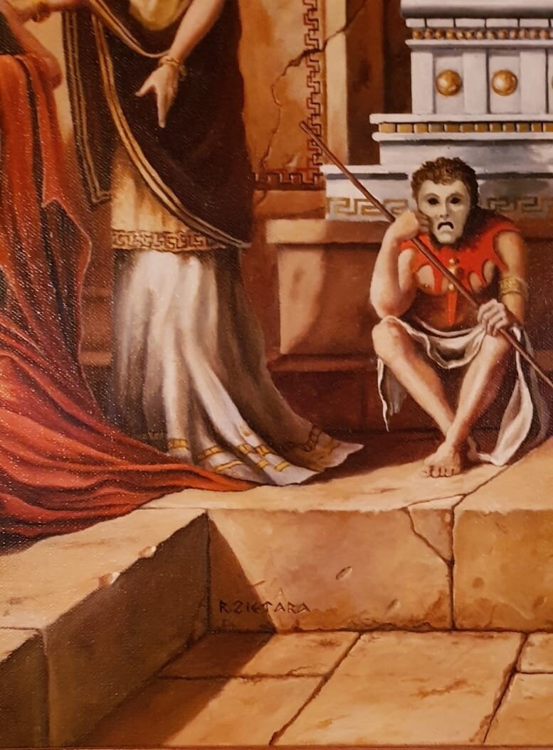 TEMPLE of APOLLO Greek Mythology art, original oil painting "Judgment day of Apollo",  figurative painting