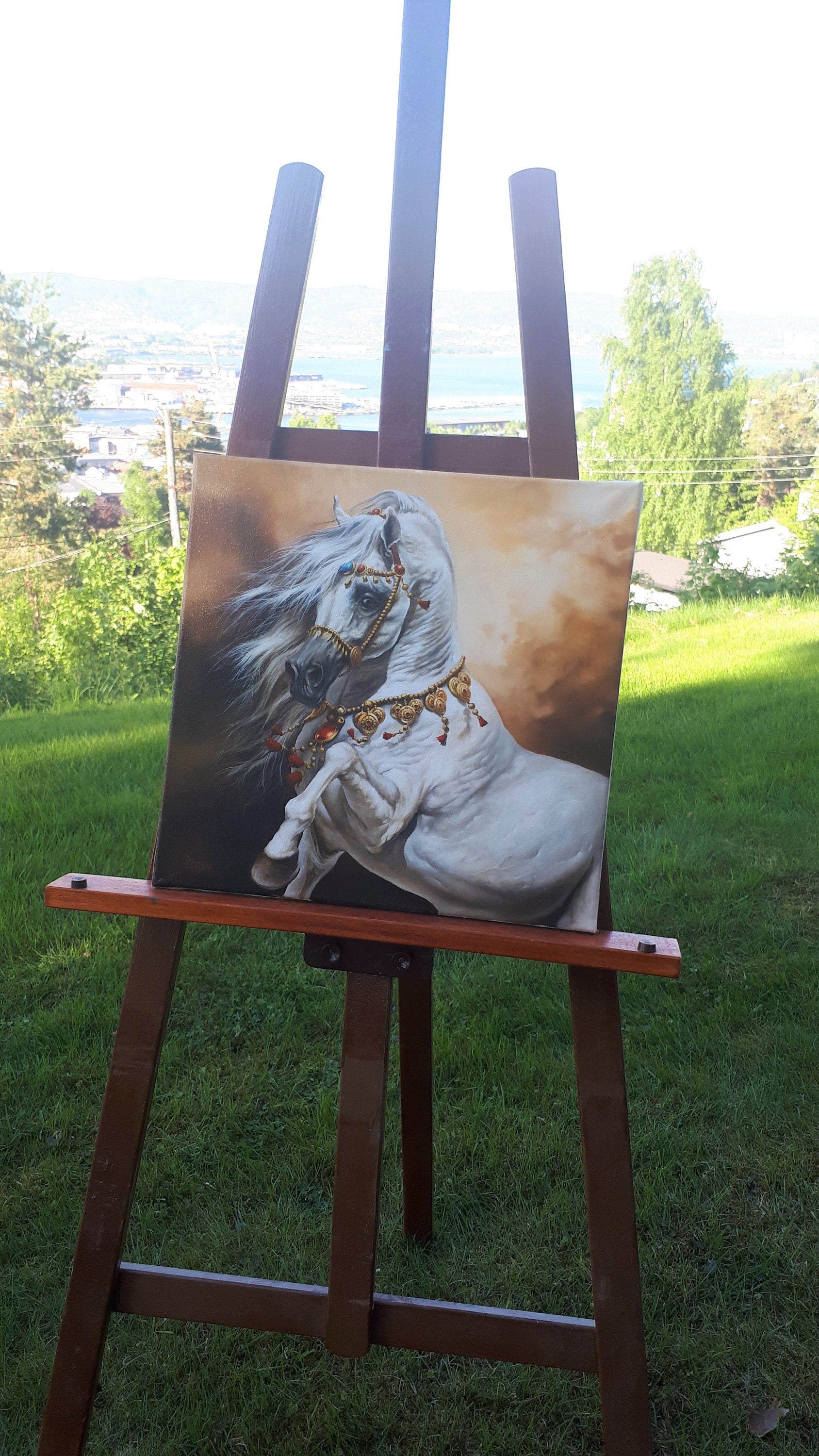 SLEIPNIR Giclée print of white horse original oil painting by Robert Zietara | Modern home decoration | White horse print FOSHE ART