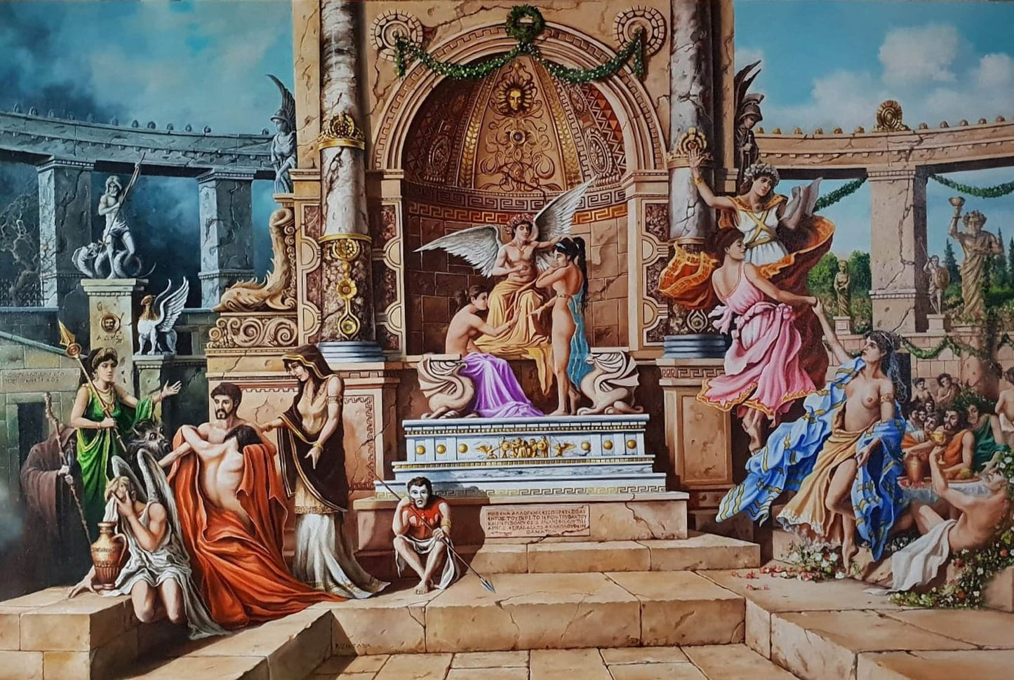 TEMPLE of APOLLO Greek Mythology art, original oil painting "Judgment day of Apollo",  figurative painting
