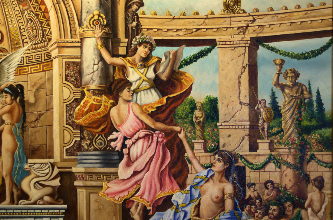 TEMPLE of APOLLO Greek Mythology art, original oil painting "Judgment day of Apollo",  figurative painting