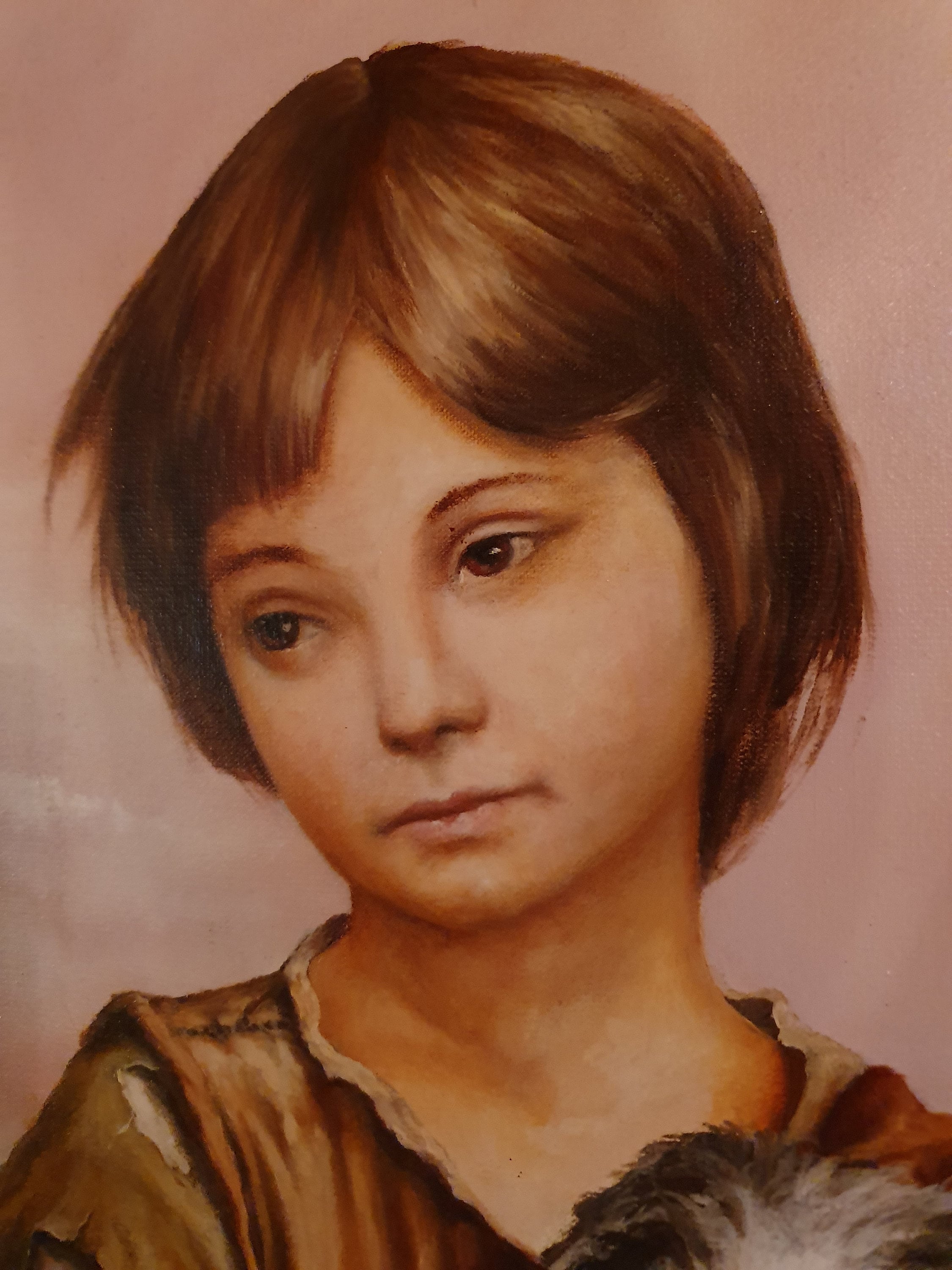 Girl with Dog Oil Painting on Canvas, Framed Art by Robert Zietara FOSHE ART