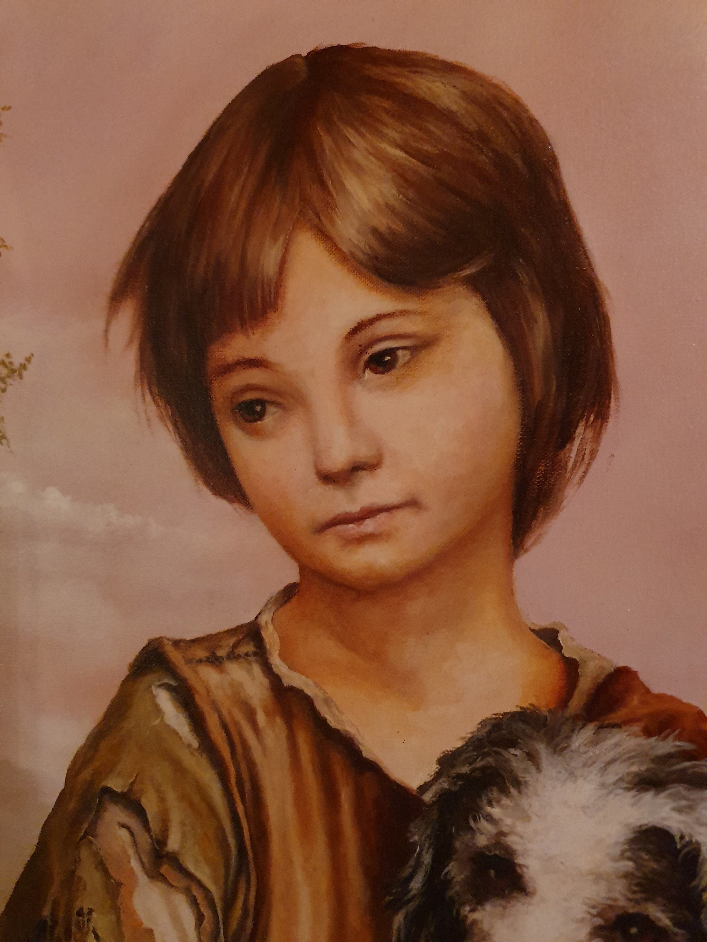 Girl with Dog Oil Painting on Canvas, Framed Art by Robert Zietara FOSHE ART