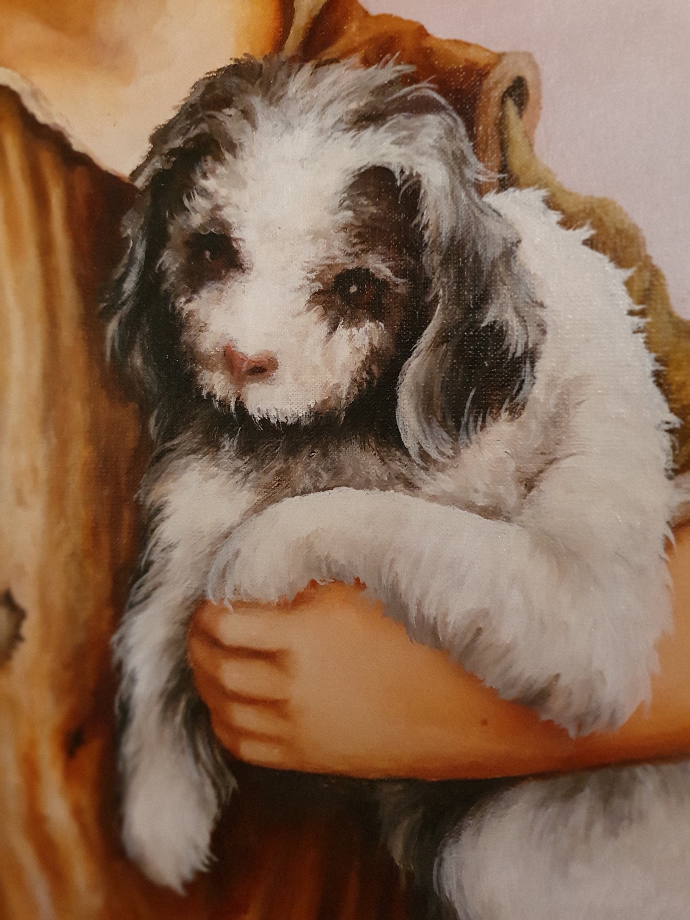 Girl with Dog Oil Painting on Canvas, Framed Art by Robert Zietara FOSHE ART
