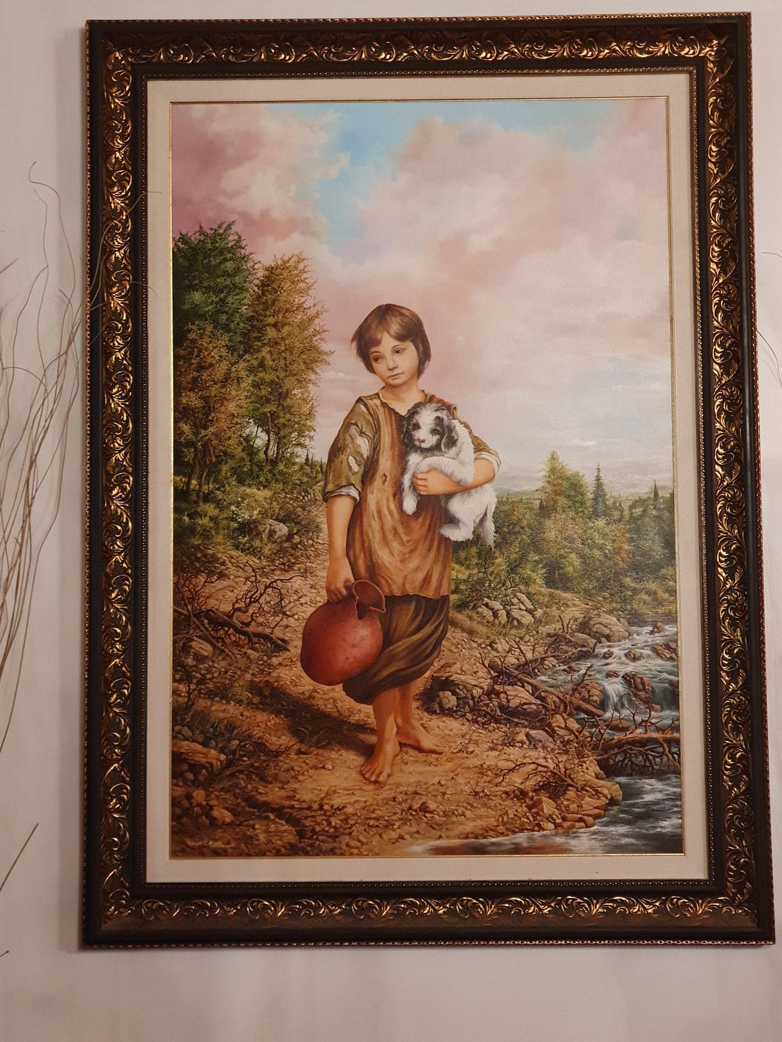Girl with Dog Oil Painting on Canvas, Framed Art by Robert Zietara FOSHE ART
