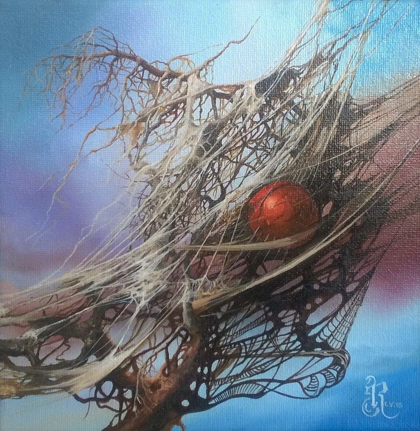 CAUGHT in the WEB of LIFE | Fine art print from original oil painting | Modern home decoration | Gift idea for surreal art lovers FOSHE ART