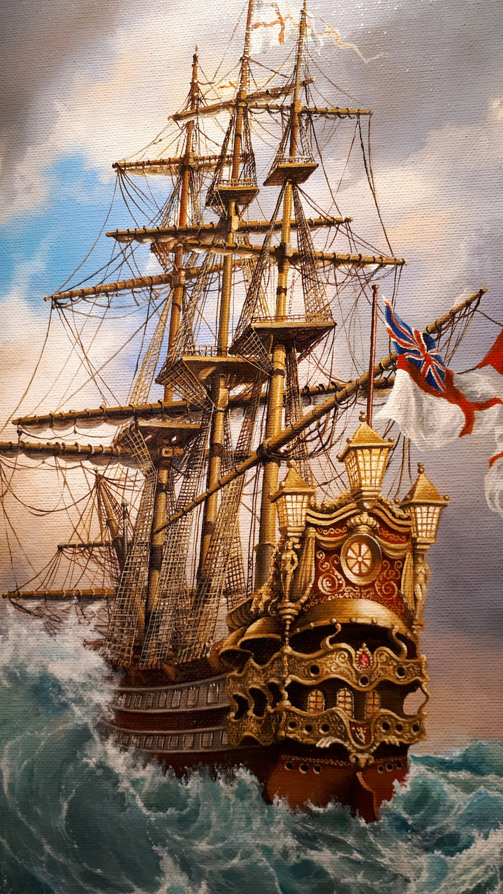 Navigating the Tempest Giclee art Print of Majestic Ship Painting, Seascape wall art, Sailing ship art