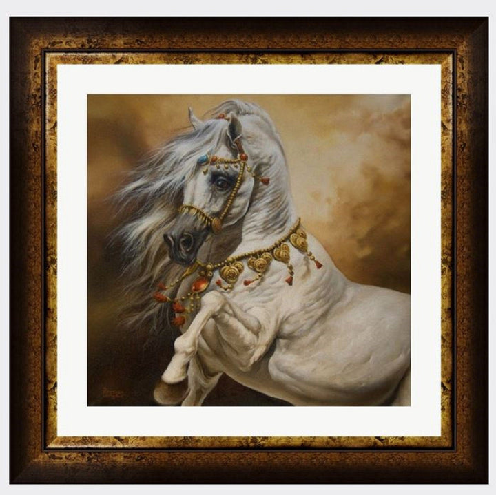 SLEIPNIR Giclée print of white horse original oil painting by Robert Zietara | Modern home decoration | White horse print FOSHE ART
