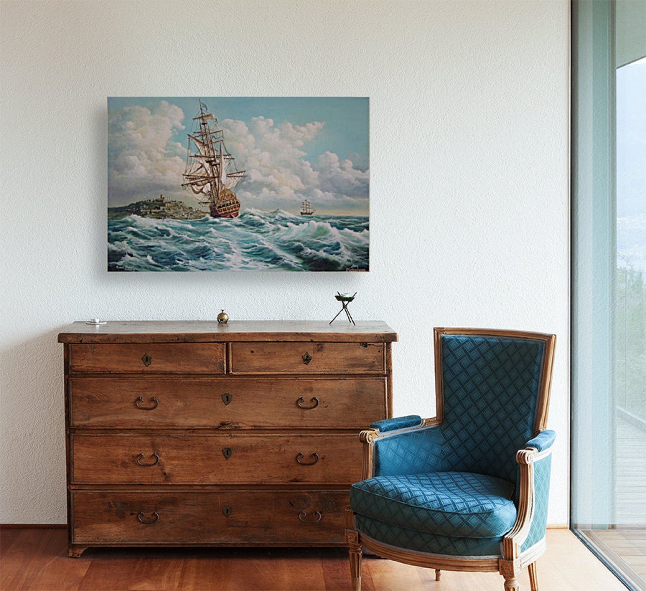 SAILING SHIP | Giclée Art Print from original oil painting | Ship Photo | Seascape Print Ship Decor | Seascape Poster | Seascape Decoration FOSHE ART