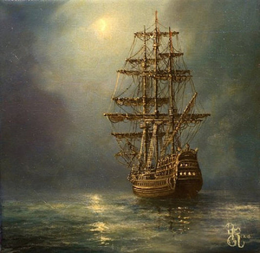 Ship at Night giclée print from original oil painting, Serenity ship print, naval painting FOSHE ART