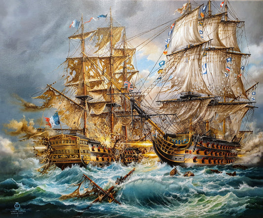 Battle-of-Trafalgar-Historical-Painting-Giclee-Print-Art Paper-Hahnemühle Photo Rag 308-HMS Victory-Naval History-Singed by artist-Lord Nelson-oil-painting-ship-seascape-artwork
