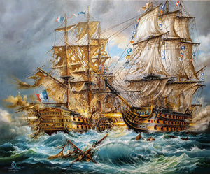HMS Victory | ship painting| Battle of Trafalgar | Admiral Lord Nelson | glicee canvas art prints of original oil painting FOSHE ART
