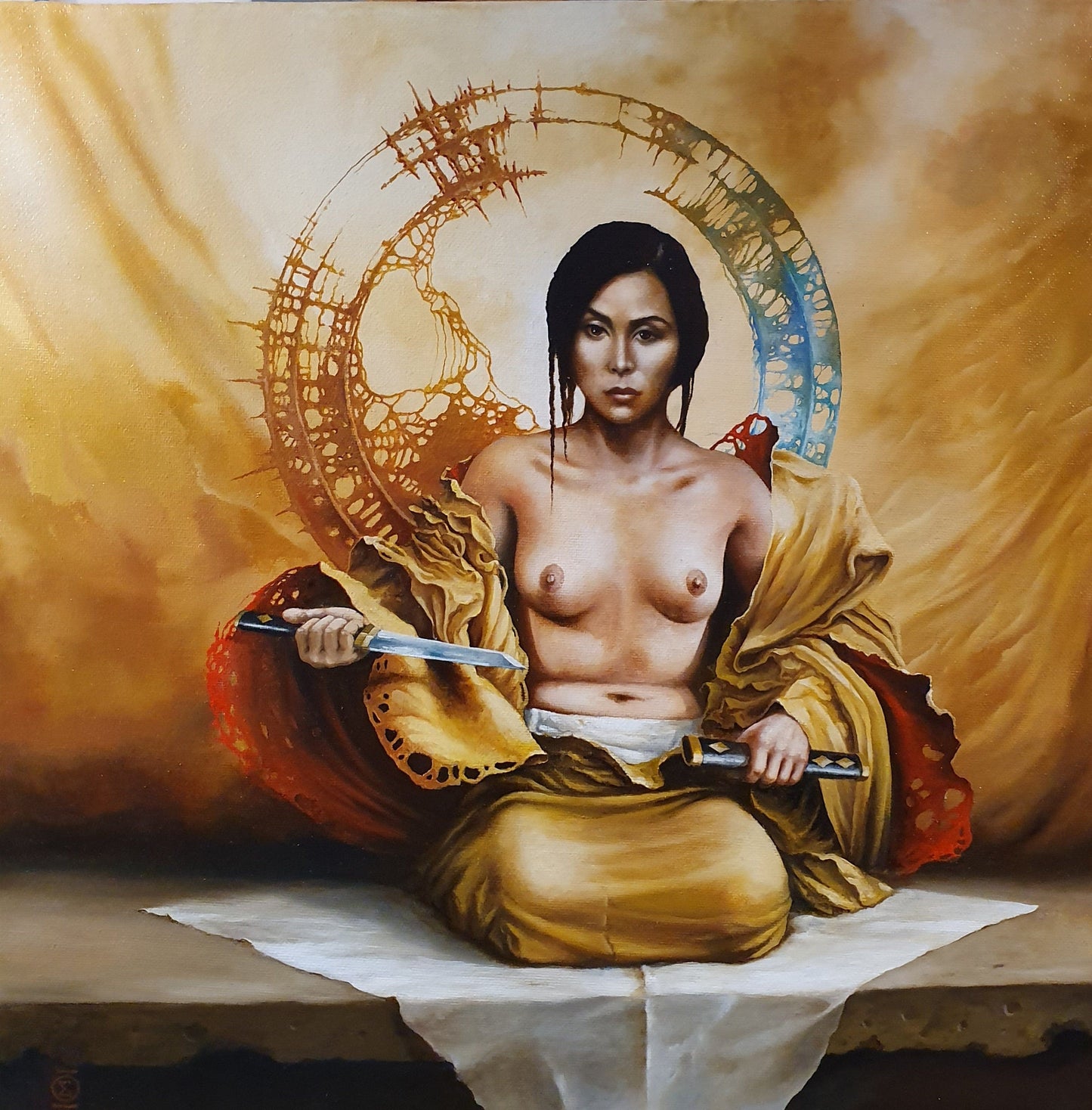 RED THIN LINE Giclée Art Print from original oil painting by Robert Zietara | Modern home decoration | Gift idea for Japanese art lovers FOSHE ART