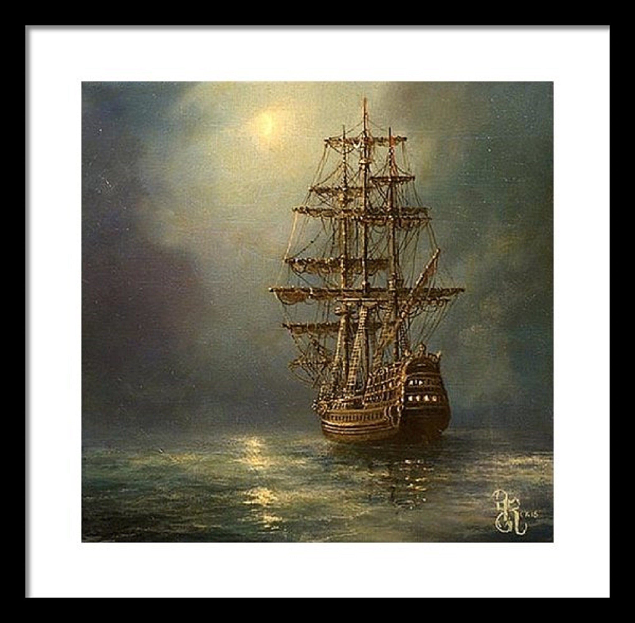 Ship at Night Giclee Print: Seascape Painting by Robert Zietara FOSHE ART