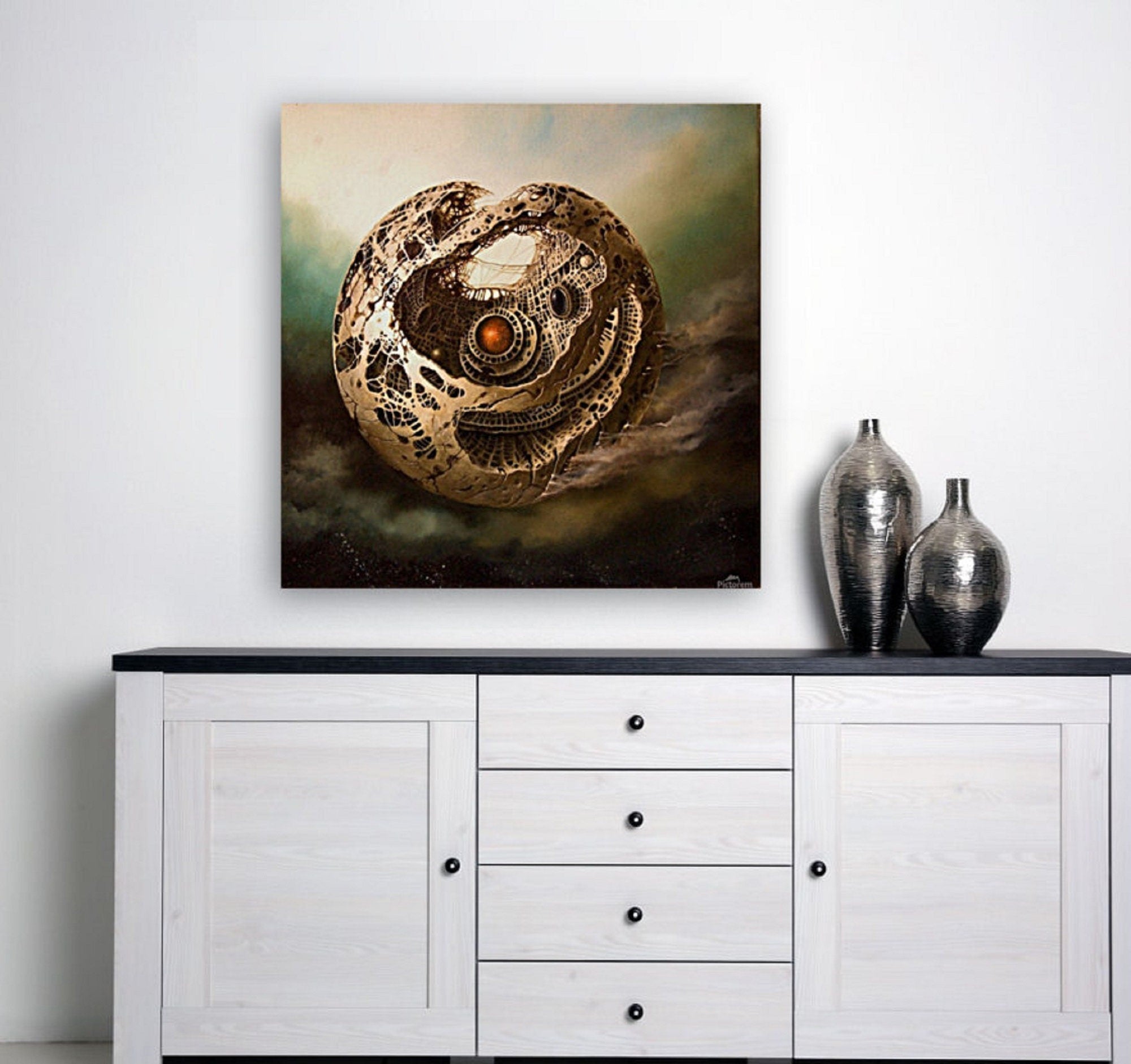 SECRET IN the SKY  | Giclée canvas print from original oil painting of Robert Zietara | Modern home decoration | Gift for surreal art lovers FOSHE ART