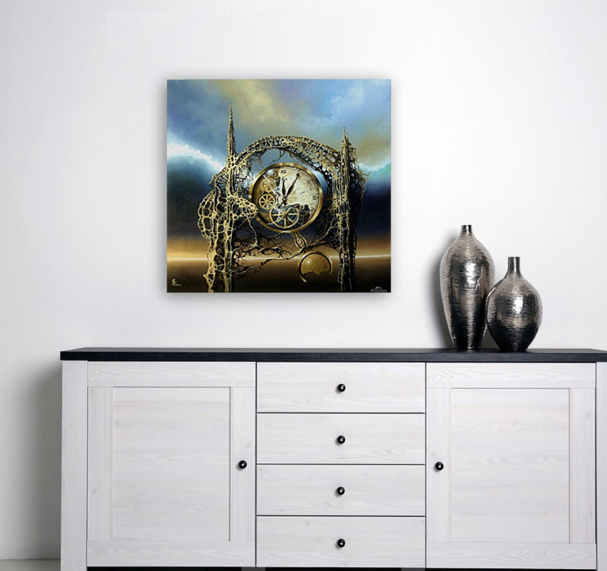 Time Gate Surreal Clock Giclée Canvas Print | Modern Home Decor FOSHE ART