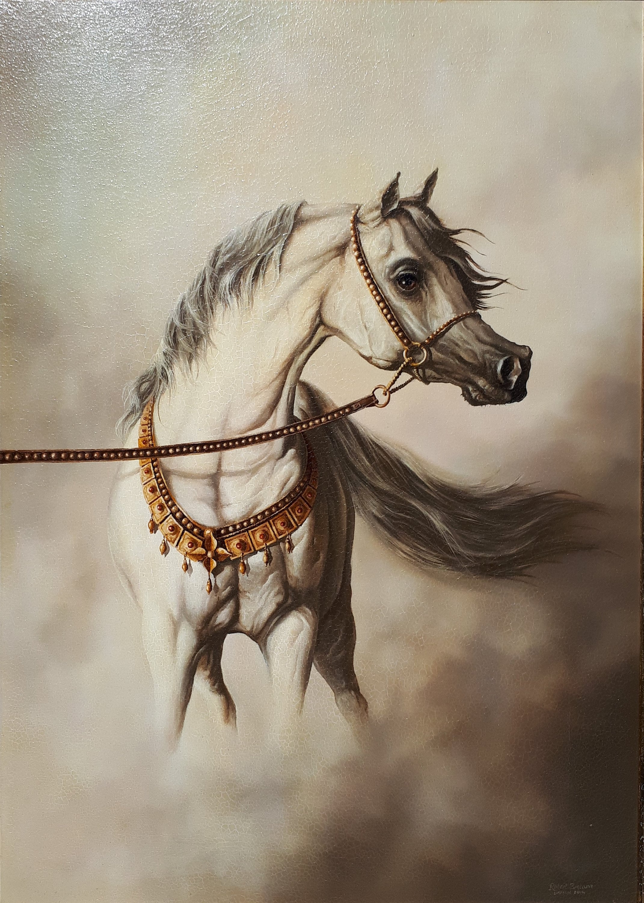 WHITE HORSE | Giclée canvas print from horse original oil painting | Modern home decoration | Equine art | 50x70 cm (19.7"x27.6") Horse Art FOSHE ART