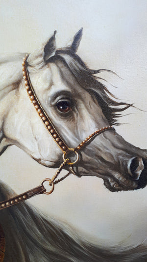 WHITE HORSE | Giclée canvas print from horse original oil painting | Modern home decoration | Equine art | 50x70 cm (19.7"x27.6") Horse Art