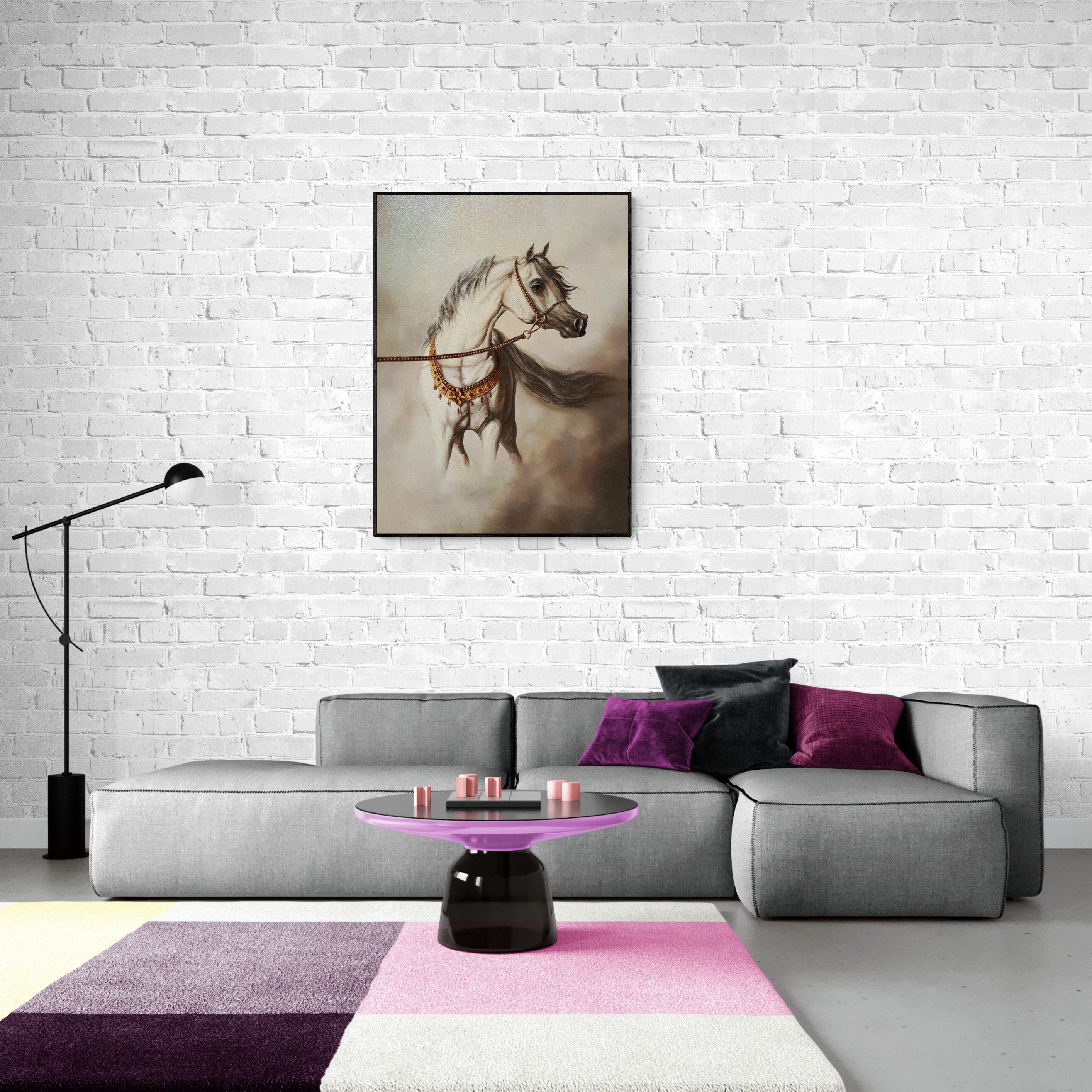 LARGE WHITE HORSE Portrait, Giclée canvas print of original oil painting by Robert Zietara | Modern Horse Wall Art | Equine Fine Art