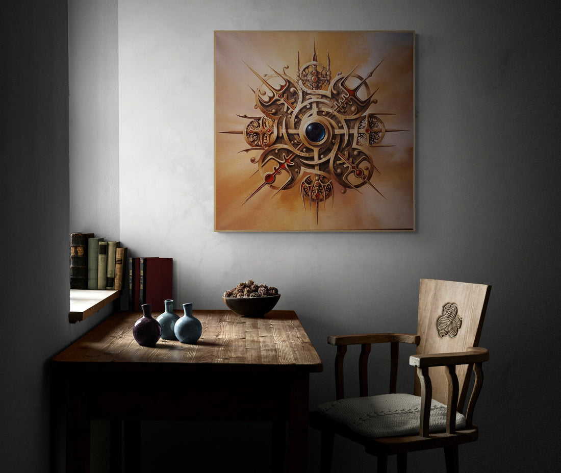 VEGVISIR Compass,  Viking Decor Art Prints of original painting, Extra large wall art FOSHE ART