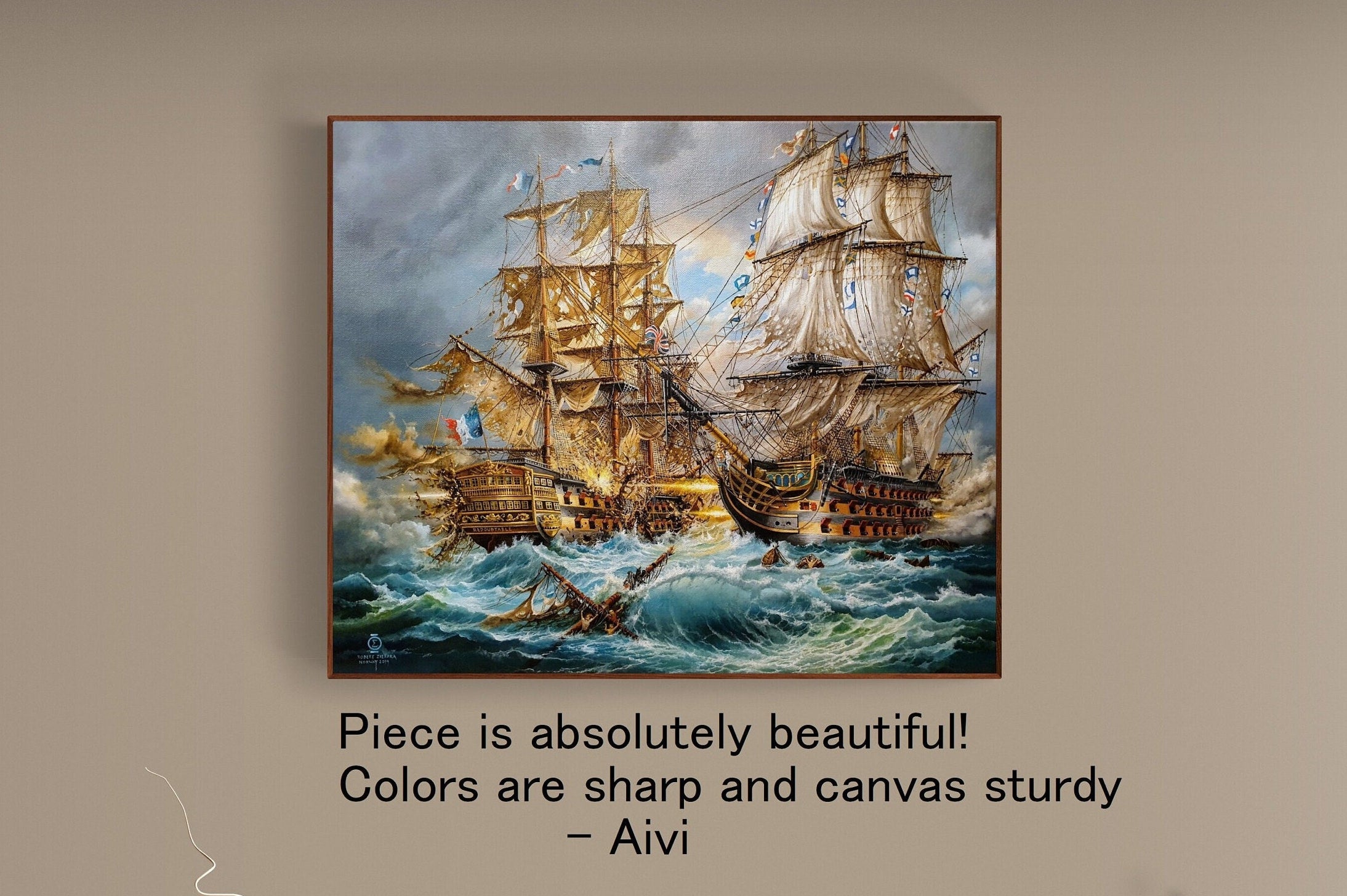 BATTLE of TRAFALGAR historical scene, HMS Victory battle ship, Tall Ship decoration, Napoleonic time, Giclee canvas of original oil painting FOSHE ART