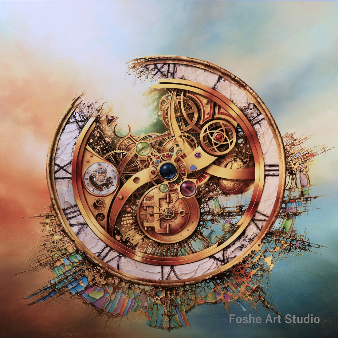 Modern Large Luxury Wall Art Giclée Canvas Print of original oil painting "MYSTERY OF TIME" by Robert Zietara | signed by the artist