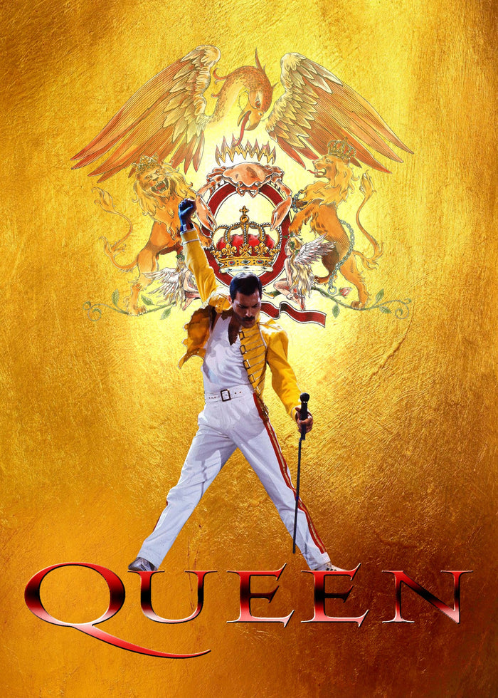 Golden Majesty: A Tribute to Freddie Mercury, Art Prints of Music legend, Vintage Rock Poster, Rock Icon, Singer Portrait
