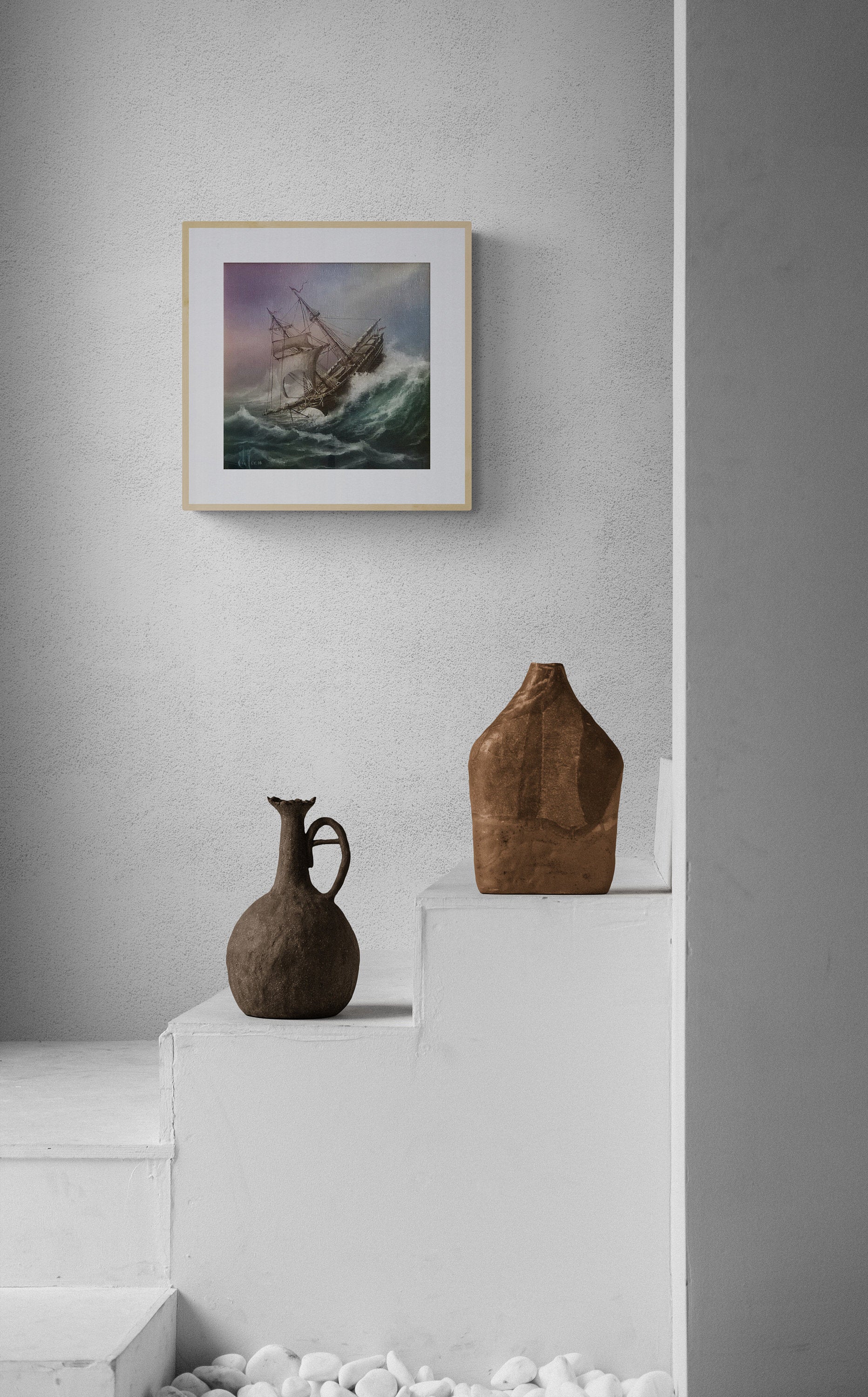 Tall Ship Art Print, Seascape Painting, Rough Sea Poster FOSHE ART