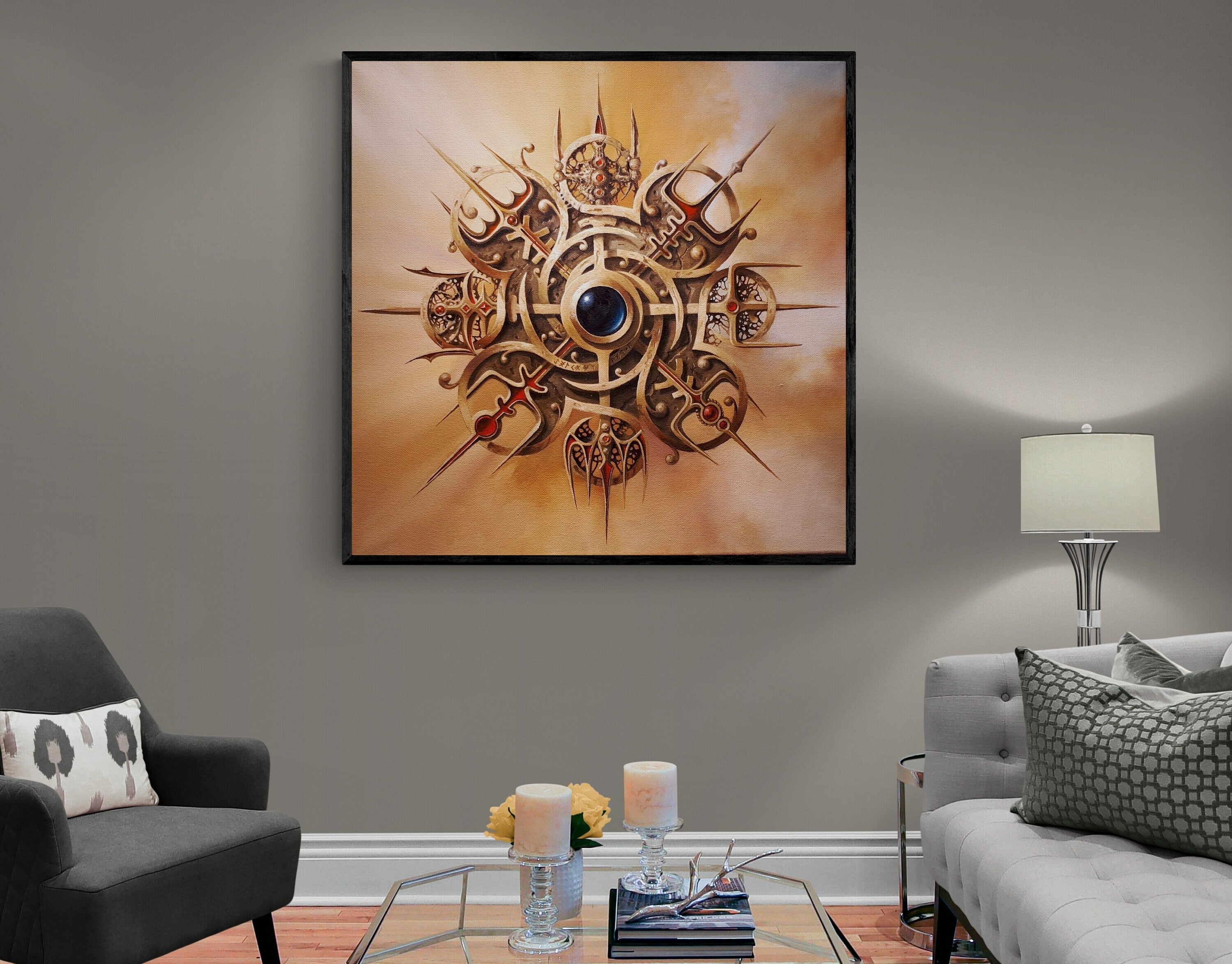 VEGVISIR Compass,  Viking Decor Art Prints of original painting, Extra large wall art FOSHE ART