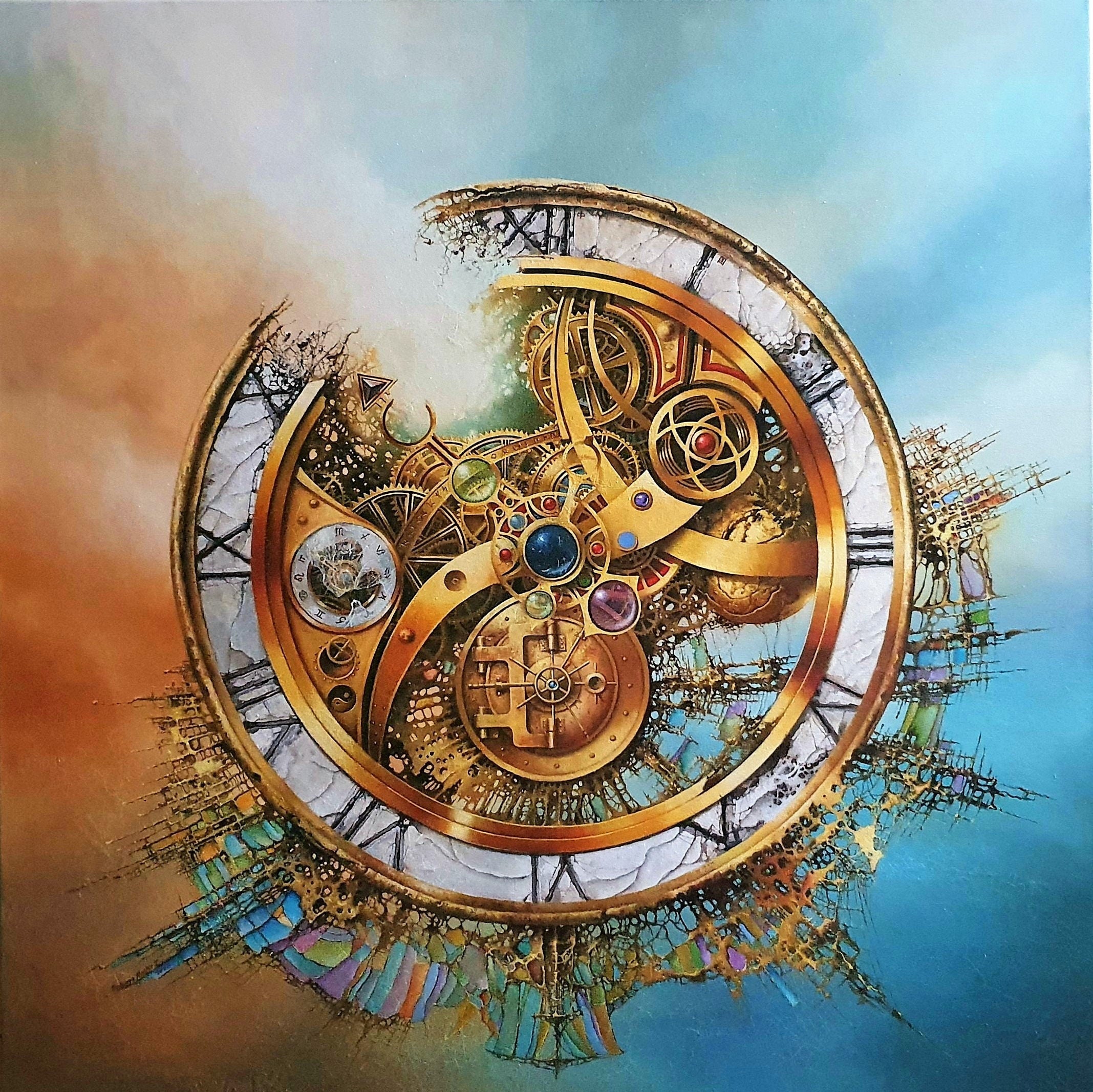 Mystery of Time Giclée, Surreal Clockwork Canvas Print, Abstract Art FOSHE ART