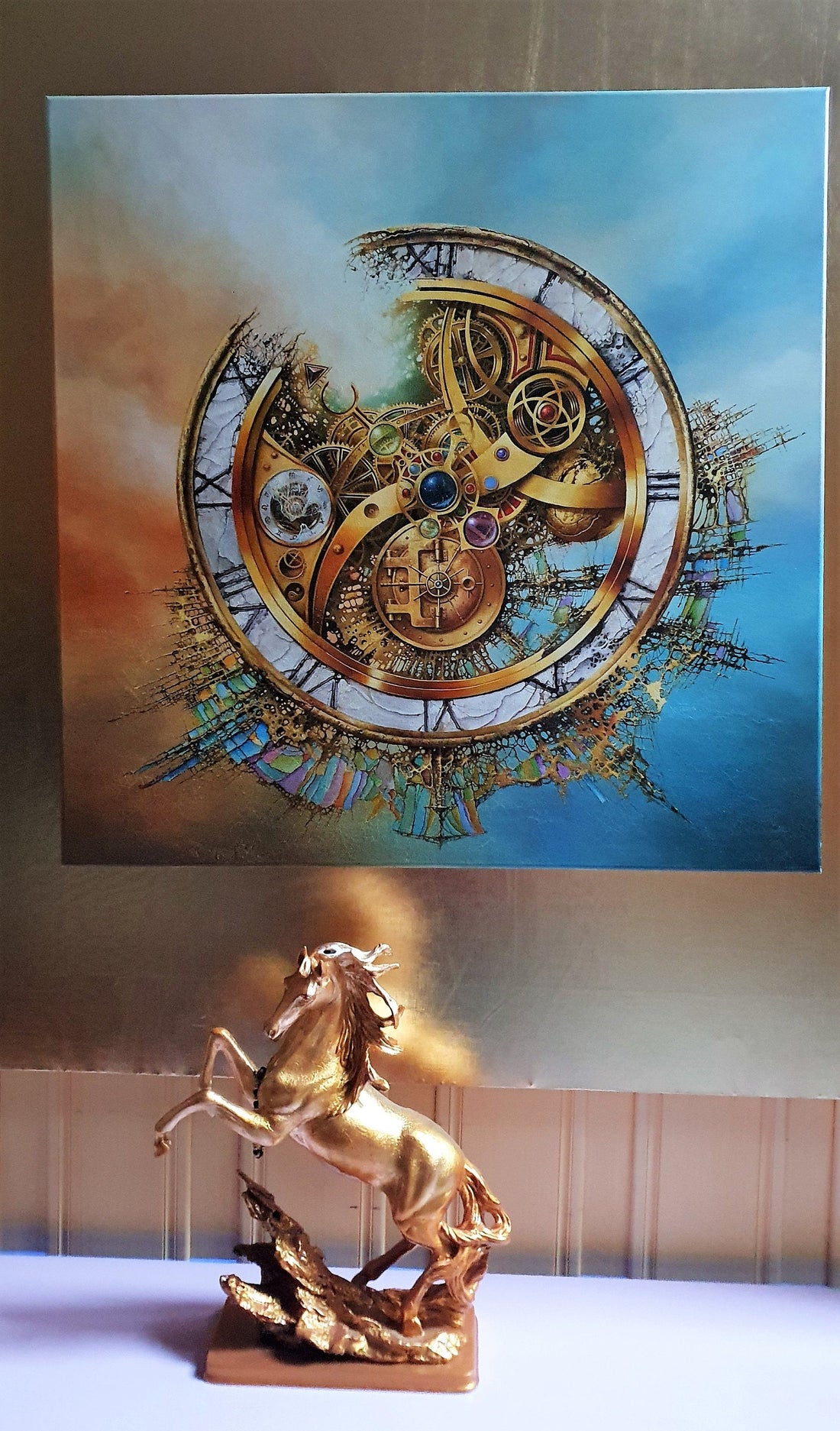 MYSTERY OF TIME art prints from original painting  | surreal clock image | abstract wall art FOSHE ART
