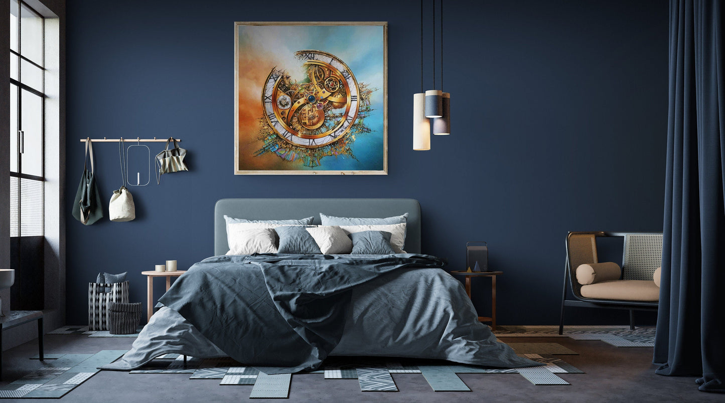 MYSTERY of TIME, Giclée canvas print,  Robert Zietara original painting, Modern abstract wall art, Gift idea for surreal art lovers FOSHE ART