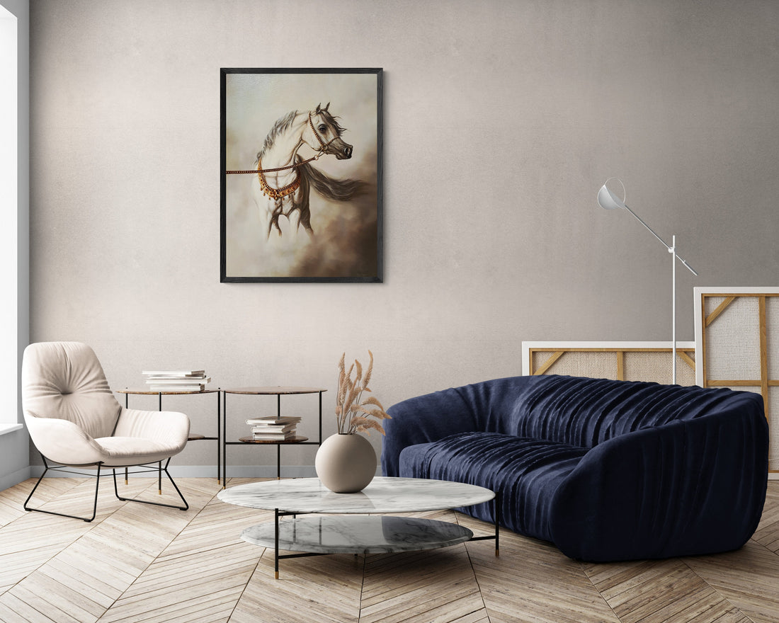 WHITE HORSE | Giclée canvas print from horse original oil painting | Modern home decoration | Equine art | 50x70 cm (19.7"x27.6") Horse Art