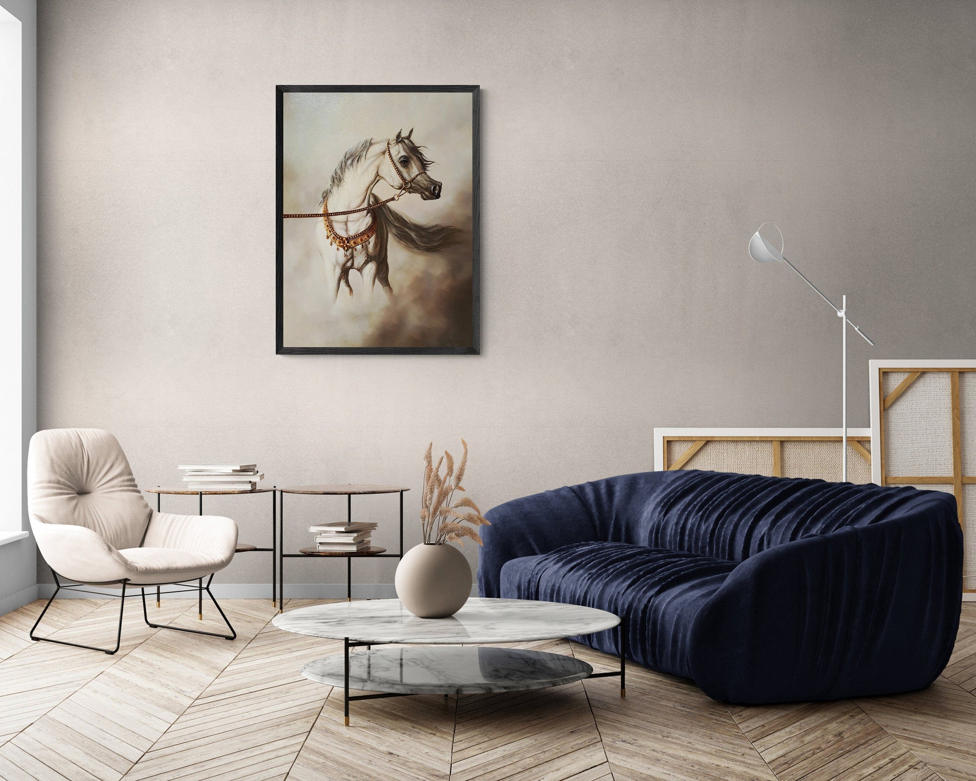 WHITE HORSE | Giclée canvas print from horse original oil painting | Modern home decoration | Equine art | 50x70 cm (19.7"x27.6") Horse Art FOSHE ART