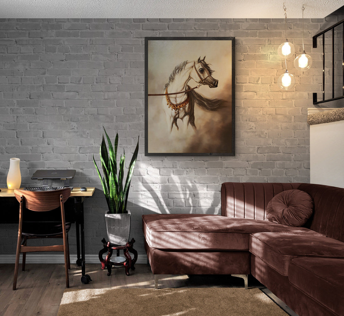 White Horse Giclée Canvas Print | Modern Equine Art (50x70 cm) FOSHE ART