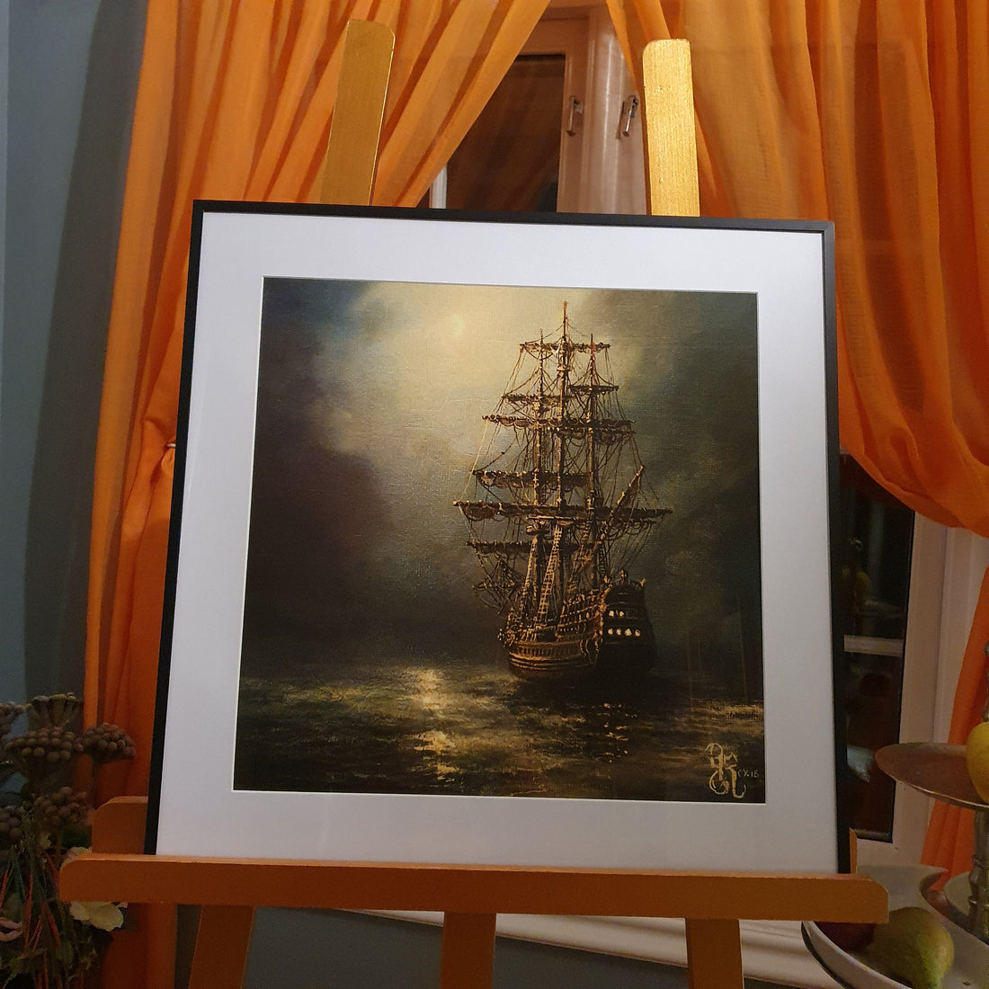 Ship at Night giclée print from original oil painting, Serenity ship print, naval painting FOSHE ART