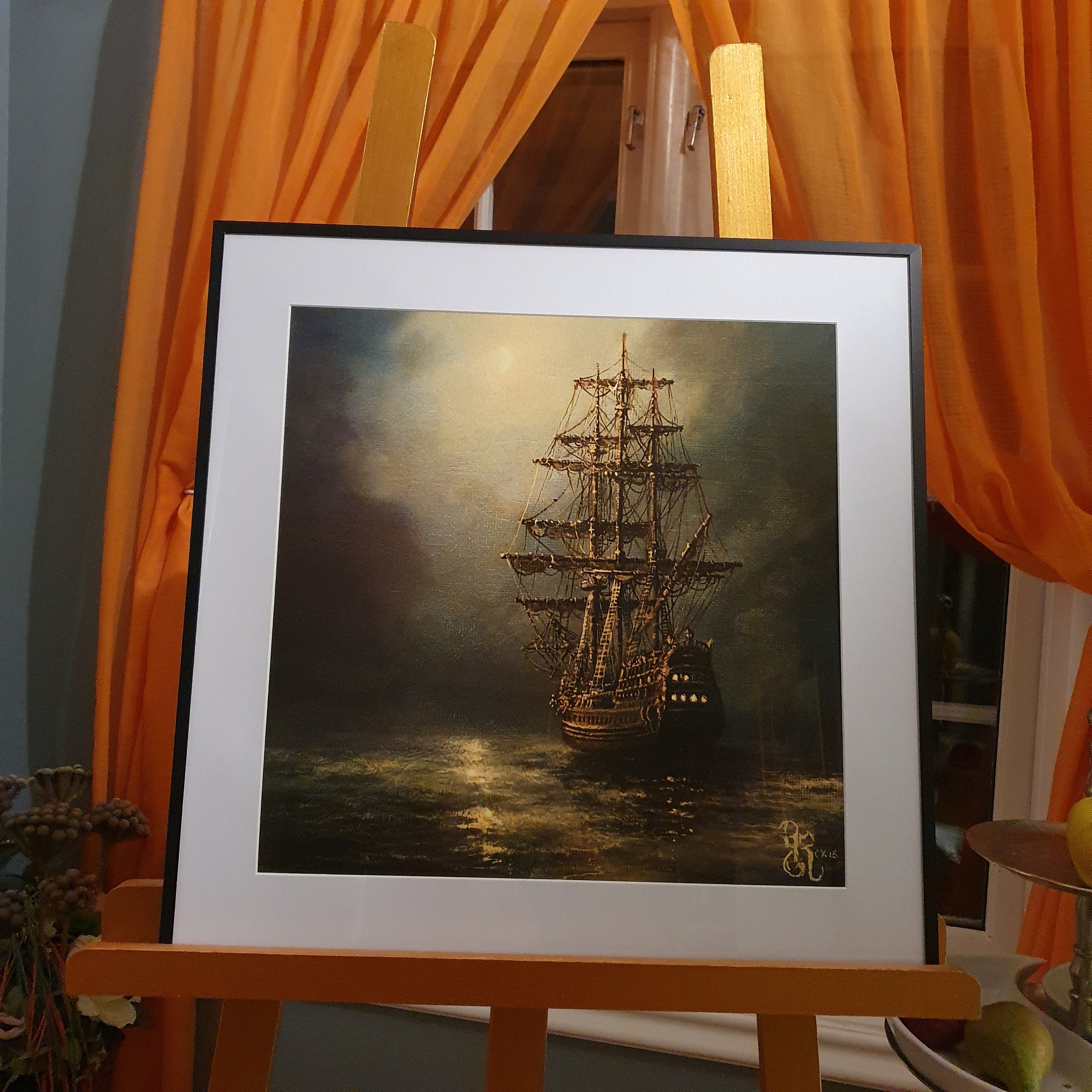 Ship at Night Giclee Print: Seascape Painting by Robert Zietara FOSHE ART