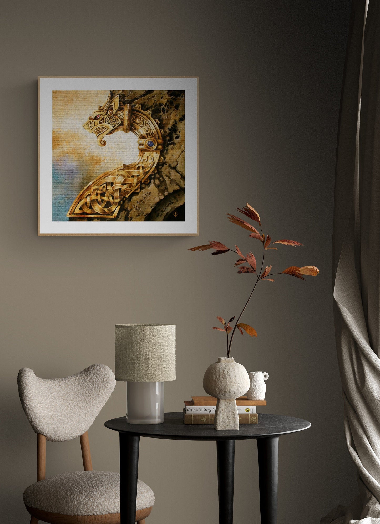 FAFNIR Giclée Art Print of original oil painting on FineArt paper | Viking Dragon | Norse Mythology, Nordic Symbols, modern home decoration FOSHE ART