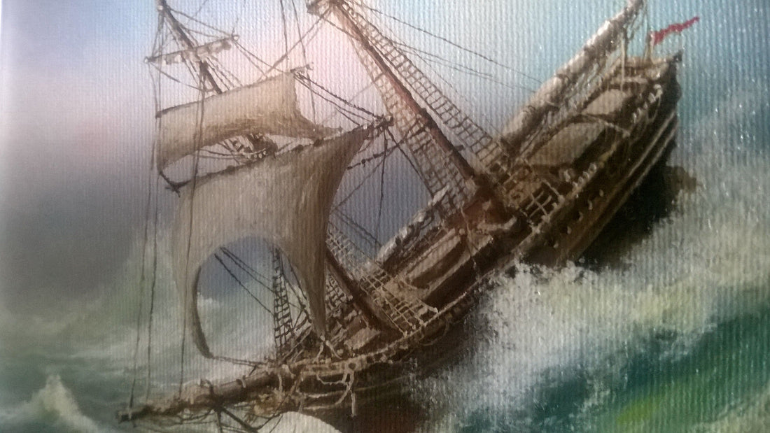 Tall Ship Art Print, Seascape Painting, Rough Sea Poster FOSHE ART