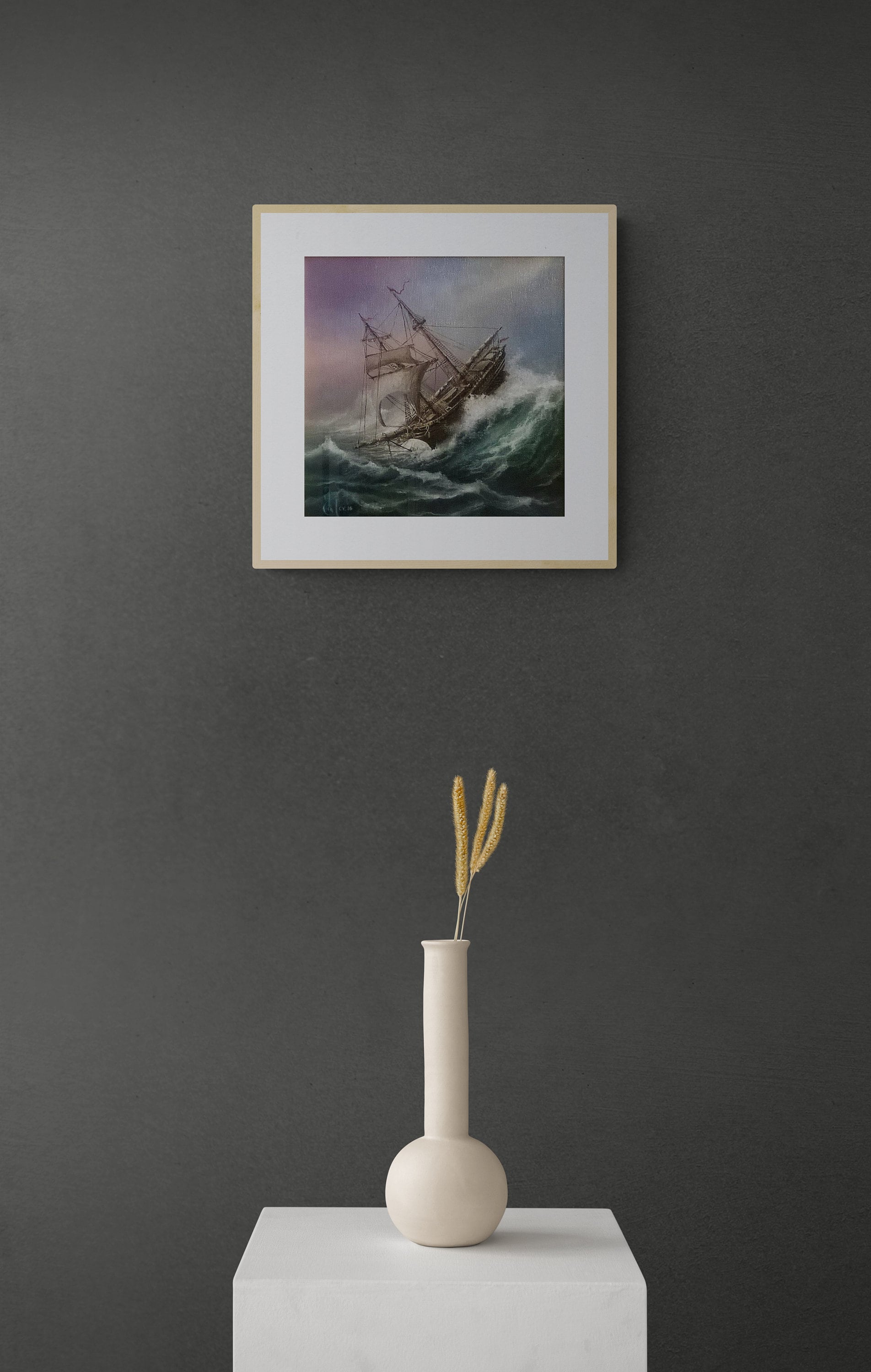 Tall Ship Art Print, Seascape Painting, Rough Sea Poster FOSHE ART