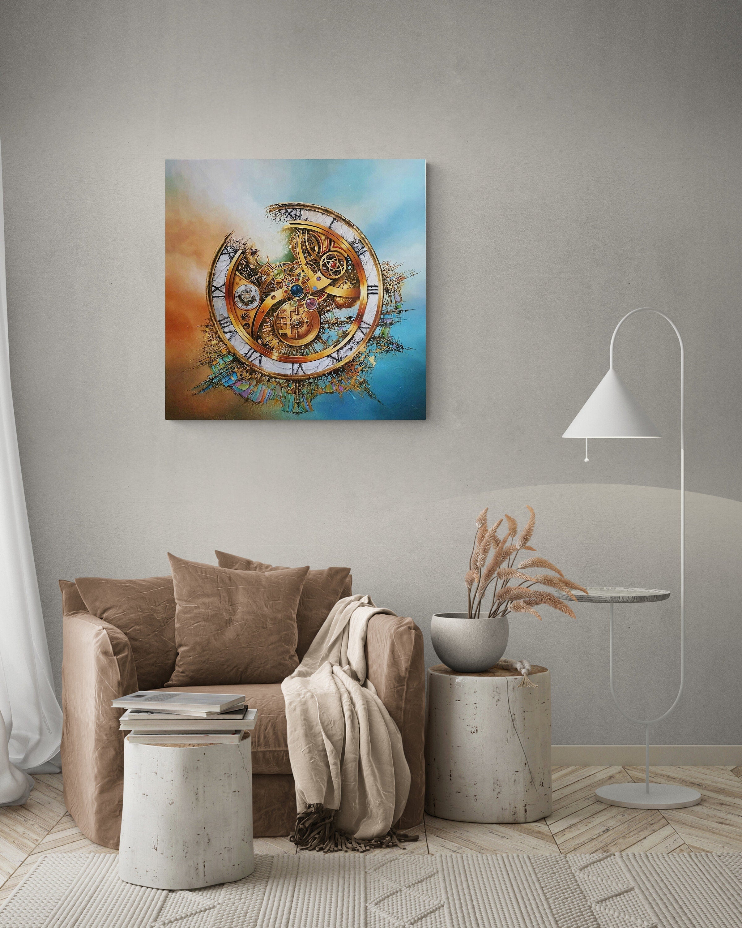 MYSTERY of TIME, Giclée canvas print,  Robert Zietara original painting, Modern abstract wall art, Gift idea for surreal art lovers FOSHE ART