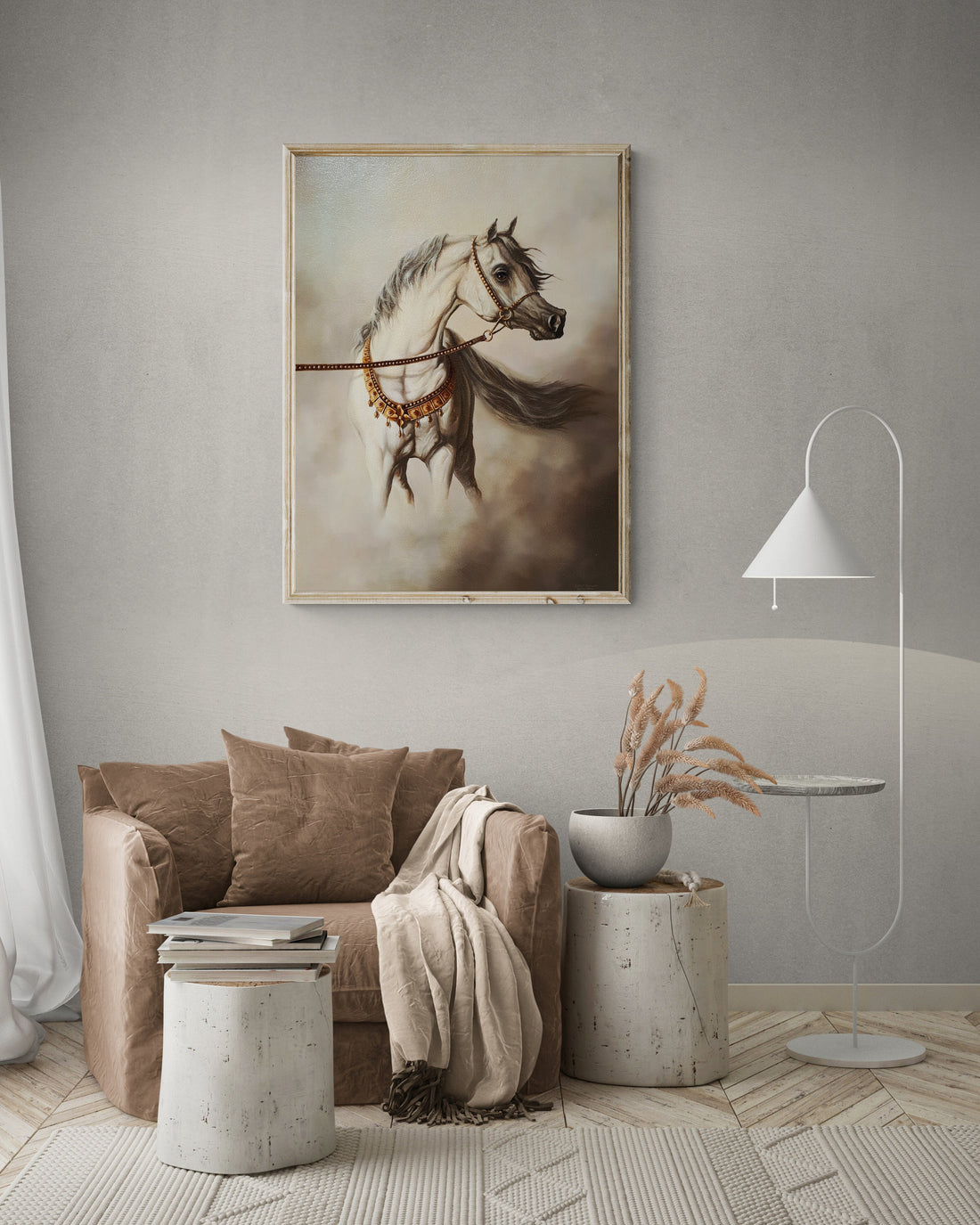 WHITE HORSE | Giclée canvas print from horse original oil painting | Modern home decoration | Equine art | 50x70 cm (19.7"x27.6") Horse Art