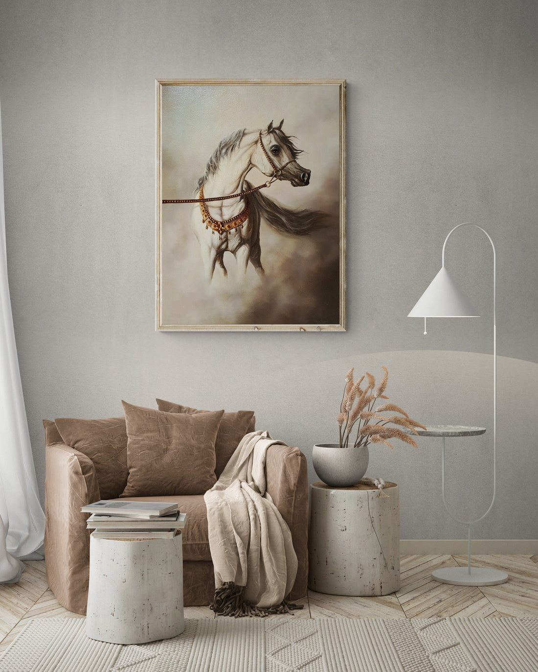 White Horse Giclée Canvas Print | Modern Equine Art (50x70 cm) FOSHE ART