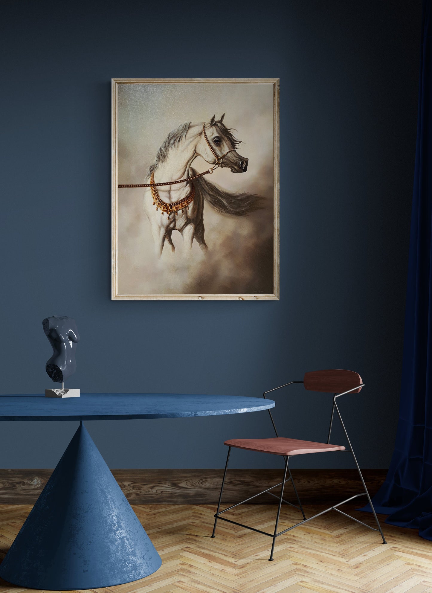 WHITE HORSE | Giclée canvas print from horse original oil painting | Modern home decoration | Equine art | 50x70 cm (19.7"x27.6") Horse Art