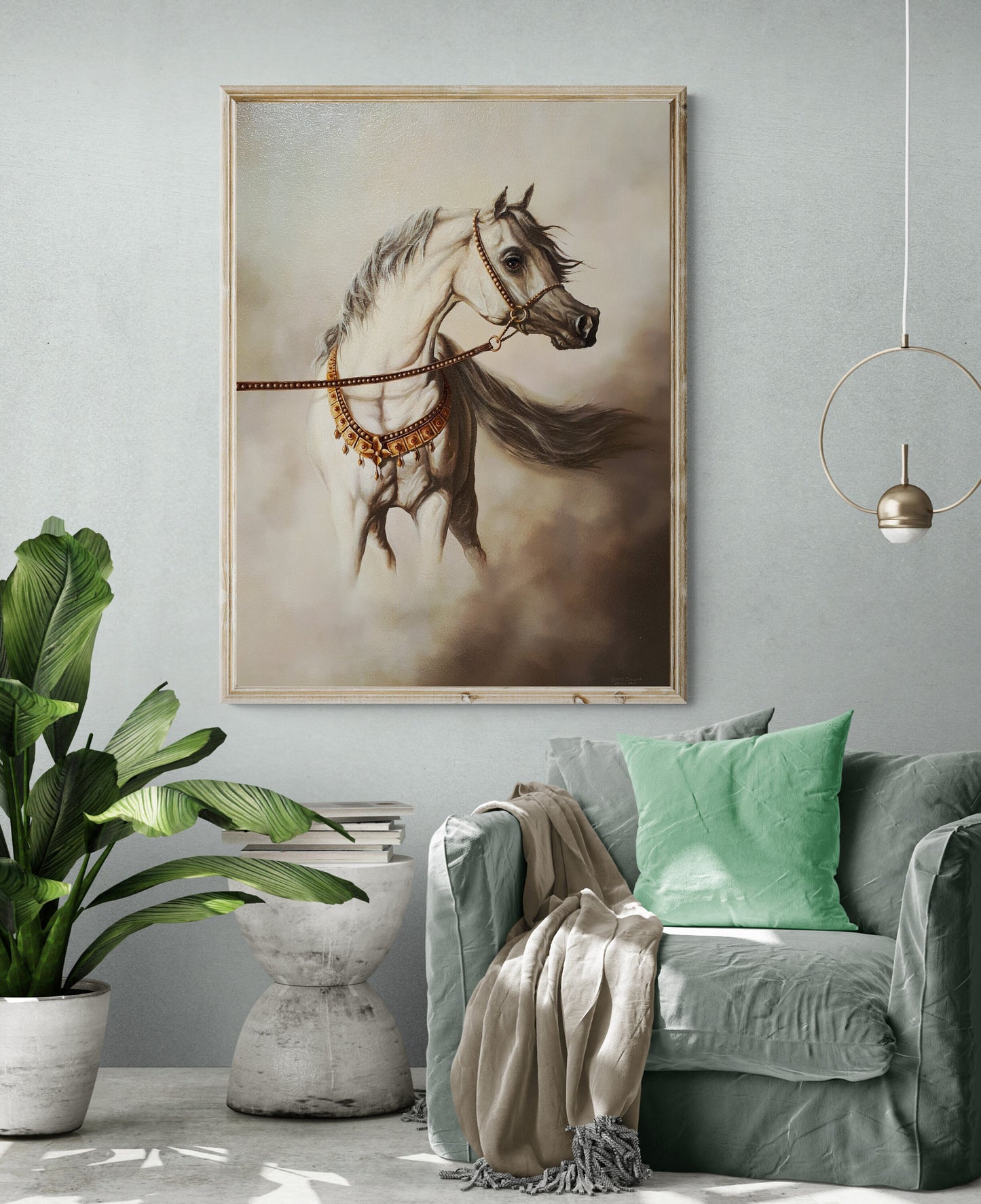 WHITE HORSE | Giclée canvas print from horse original oil painting | Modern home decoration | Equine art | 50x70 cm (19.7"x27.6") Horse Art