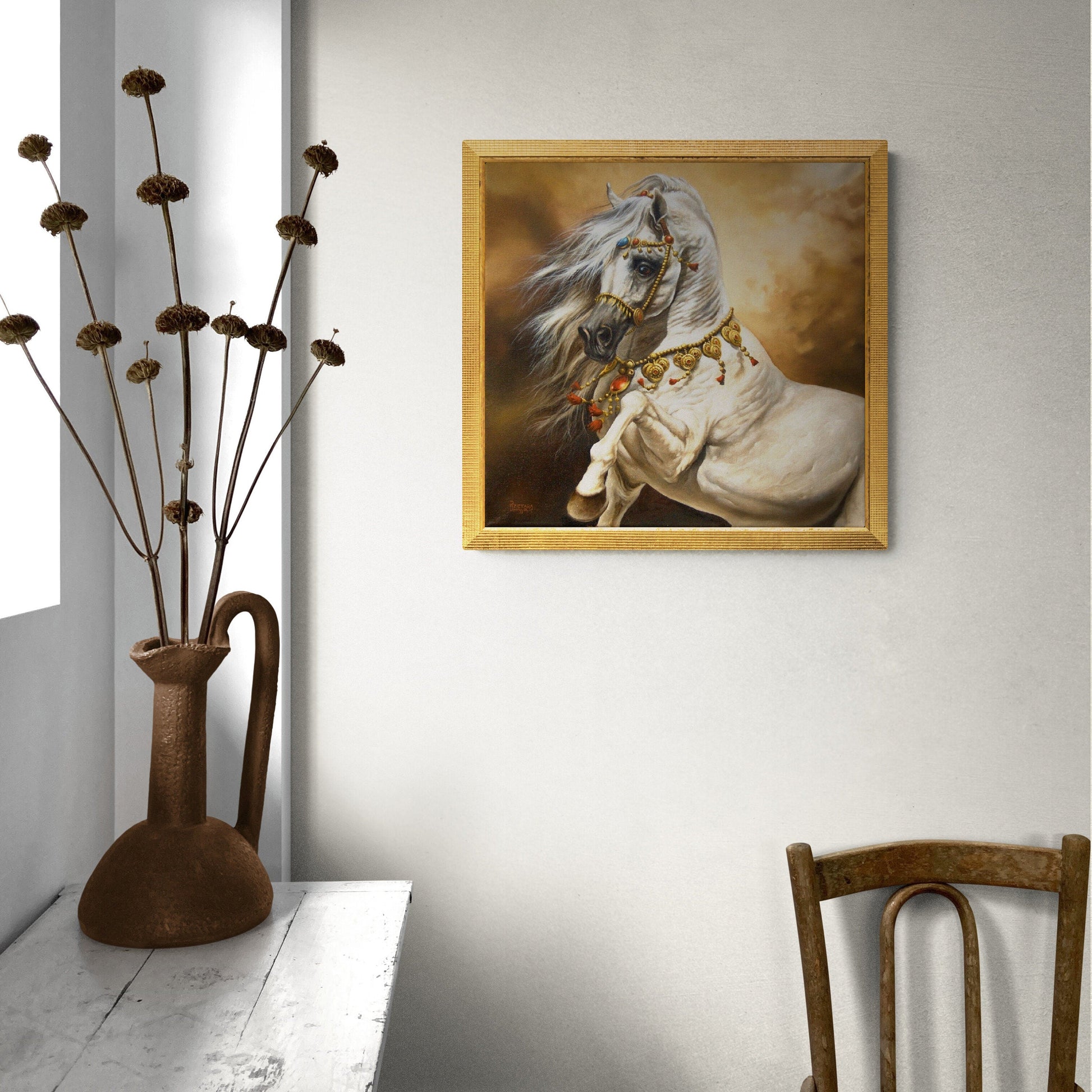 SLEIPNIR | Canvas print from original oil painting | White Horse Print | Equine Print | Horse Art Decoration | Horse canvas FOSHE ART