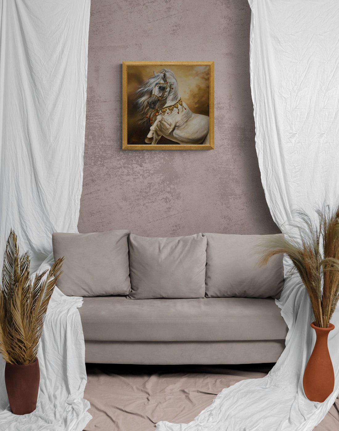 Sleipnir White Horse Canvas Print | Equine Oil Painting Reproduction FOSHE ART