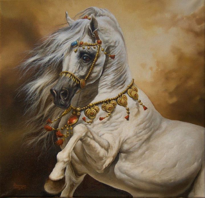 SLEIPNIR | Canvas print from original oil painting | White Horse Print | Equine Print | Horse Art Decoration | Horse canvas FOSHE ART