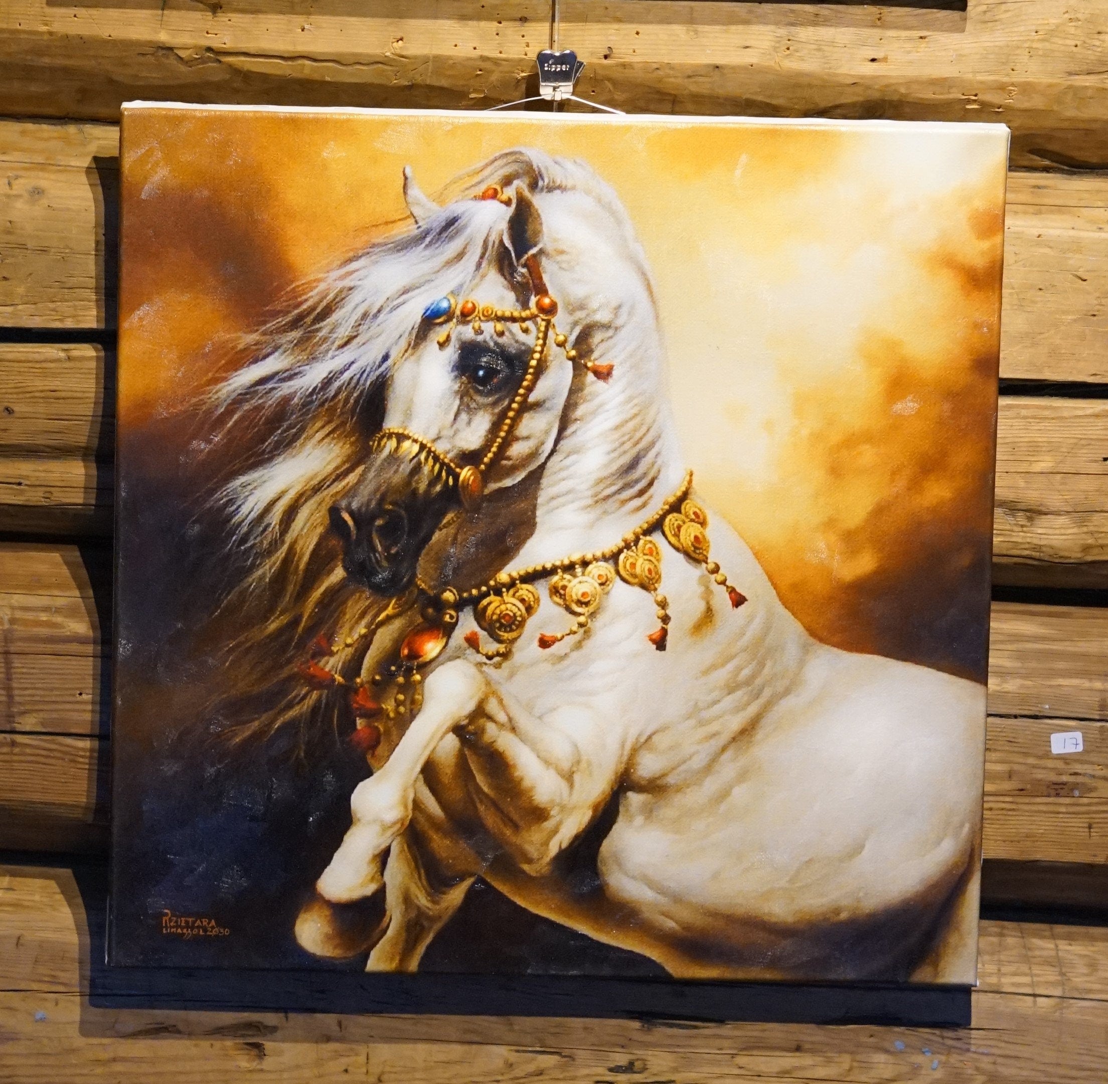 Sleipnir White Horse Canvas Print | Equine Oil Painting Reproduction FOSHE ART
